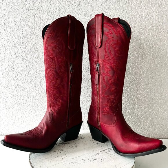 Lane SMOKESHOW Smoldering Ruby Red Cowboy Boots Western Tall Snip Toe Womens 8 - Picture 9 of 12
